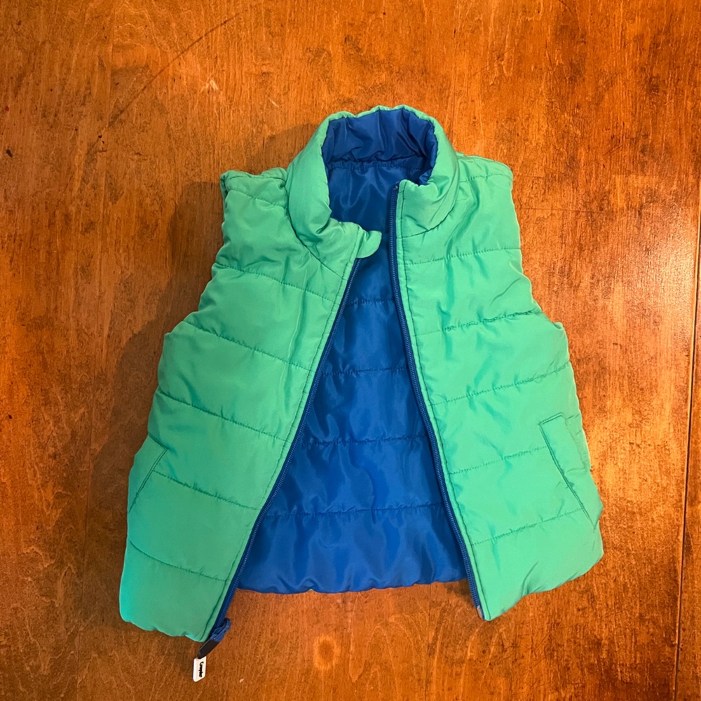 Crayola Boys 4T Reversible Puffer Vest Blue Green Lightweight Zip Winter Toddler